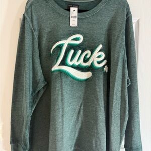Lane Bryant Green and White Luck Graphic Sweatshirt